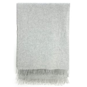 Couchdecke Wollstoff mit Fransen grau