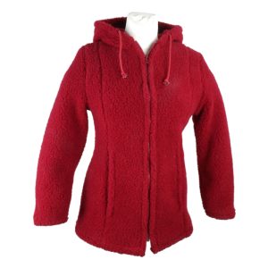 Damenjacke mit Kapuze, Wollflor rot – alter Schnitt – Restpsoten