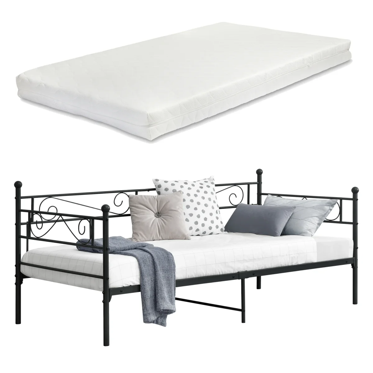 Metallbett Kerava 90x200 cm mit Kaltschaummatratze versch. Farben en.casa – Bild 2