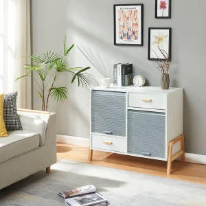 Sideboard Kvaefjord mit Jalousietüren Weiß/Grau [en.casa]