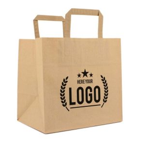 Papiertragetasche 32+16x45cm braun – einseitig bedruckt
