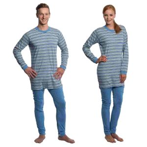 Suprima 4708 039, Pyjama-Overall 100% BW, lang Rücken-RV, Bein-RV - hellblau gestreift, Gr. S-XL